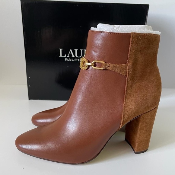 Nib Ralph Lauren Meredith Bootie Leather Booties in Deep Saddle Tan /Whiskey - Picture 10 of 14